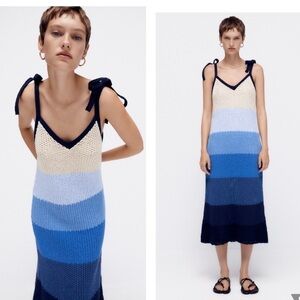 NWT Zara Knit Striped Strap Colorblock Midi Ombre Dress